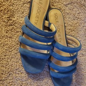 Blue suede flat strappy sandal